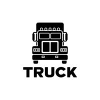 Black and White Front View Silhouette of a Large Commercial Truck vector