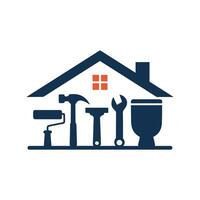 Home Improvement and Repair Services Logo with House Silhouette and Tools vector