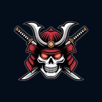 Samurai skull design with swords vector