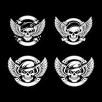 Bold Black and White Military Skull Emblems with Wings and Berets vector