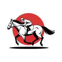 Jockey Riding Racehorse in Full Gallop with Red Circle Background vector