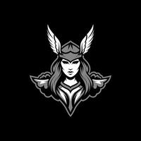 Strong Valkyrie Woman Warrior Mascot Logo in Gray Scale with Winged Helmet vector