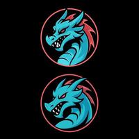 Fierce Blue Dragon Head Mascot Logo in Circular Frame for Esport or Fantasy vector