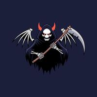 A Powerful Skullheart Mascot Logo Featuring a White Skull with Blue Horns and Glowing Eyes, Enclosed in a Red Heart-Shaped Shield vector