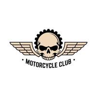 Vintage Motorcycle Club Emblem with Skull, Gear, and Wings Design vector