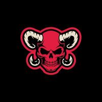 Red skull graphic with horns vector