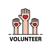 Three Abstract Outlined Human Hands with Red Hearts for Volunteer Logo vector