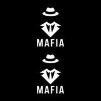 Stylish Mafia Boss Silhouette Logo with Hat, Suit, and Tie on Black Background vector