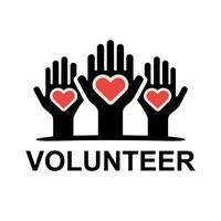 Abstract Outlined Human Hands with Red Hearts for Volunteer Logo vector
