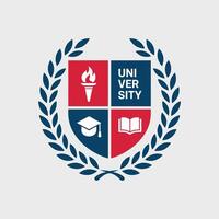 Academic University Crest Logo with Laurel Wreath and Educational Icons vector