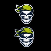 Creepy Skull with Green Beanie and Glowing Yellow Eyes Mascot Logo vector