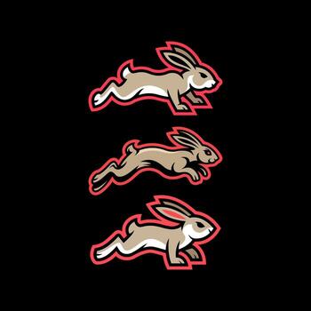 Set of Three Running Rabbits with Red Outline for Sports Mascot vector