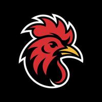 Fierce Red Rooster Head Mascot Logo with Comb and Beak on Black Background vector