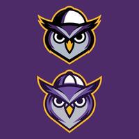 Cool Owl Head Mascot Logo with Baseball Cap for Youth Sports or Gaming vector