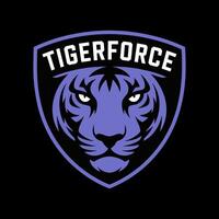 Regal Purple Tiger Head Mascot Logo on a Black Shield with Tigerforce vector