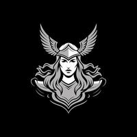 Valkyrie Warrior Woman Mascot Logo in Gray Scale with Wings vector