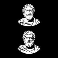 Dual Monochrome Busts of Ancient Philosopher or Emperor with Textured Beard and Toga vector