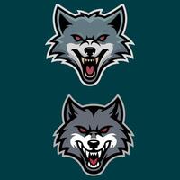 Ferocious Growling Wolf Head Mascot Logo with Red Eyes on a Dark Background vector