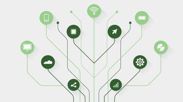 Modern green background featuring digital network lines and technology icons perfect for tech designs and innovation themes vector