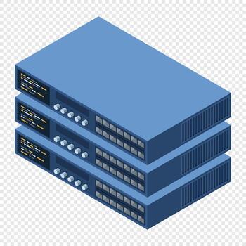 Isometric server. Server network equipment. Computer network technology. Storage database. Isometric technology vector