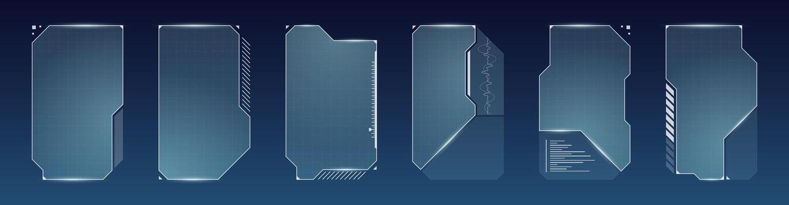 Futuristic game stream overlay with glowing UI borders, electronic menu, neon frame and sci fi panels. Clean HUD design for VR, twitch broadcasts or online control display.