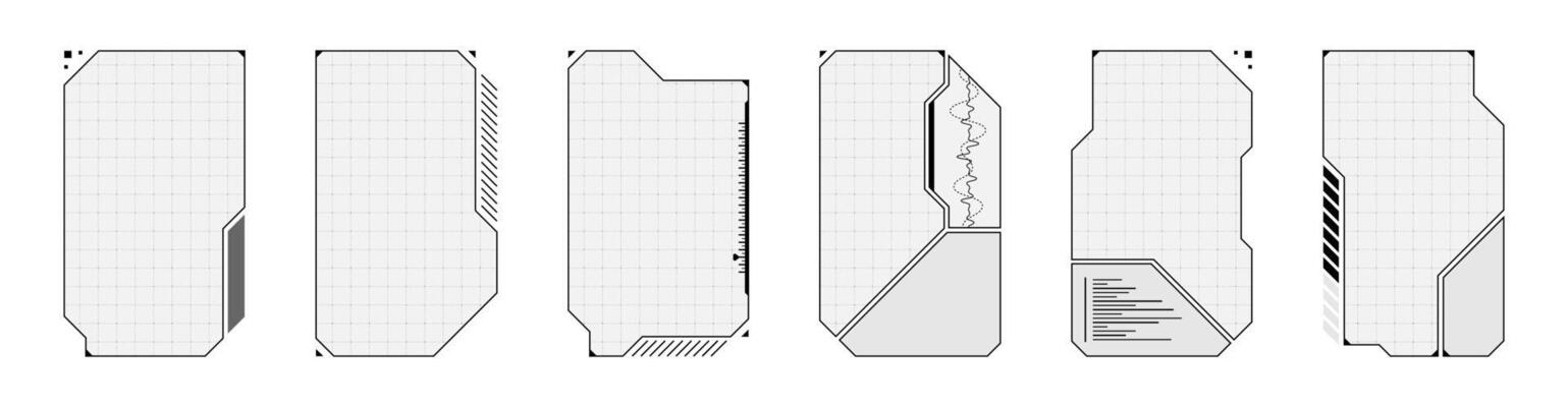 Minimal sci fi game HUD with neon buttons, rectangular frames and cyberpunk UI elements. White and black overlay mimics live stream dashboard or VR player interface.