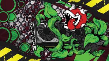 Graphics card with monster illustration vector