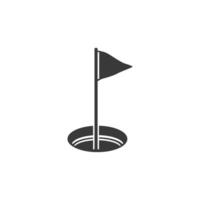 A black silhouette icon of a golf hole with a flag, symbolizing the target and completion of a hole. vector