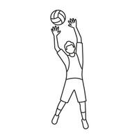 A line art icon of a volleyball player setting the ball, demonstrating a key offensive play. vector