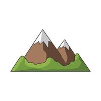 A cartoon icon of two brown mountains with green bases and white caps, symbolizing challenging terrain for cycling. vector