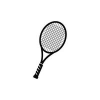 A black silhouette icon of a tennis racket, representing the primary equipment for the sport. vector
