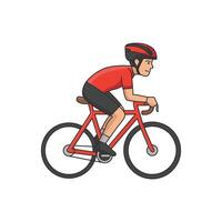 Cyclist in red on bicycle vector