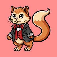 fun cartoon cat in a suit colorful mascot isolated drawing line style sketch classic vintage design illustration vector