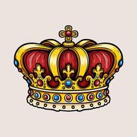 king crown colored cartoon logo isolated drawing line style sketch classic vintage design illustration vector
