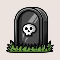 single tombstone with skull colorful logo isolated drawing line style sketch classic vintage design illustration vector