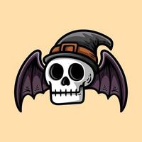 fun skull wear wizard hat with bat wings colorful mascot isolated drawing line style sketch classic vintage design illustration vector
