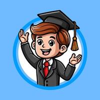 fun graduation student boy colorful cartoon character isolated drawing line style sketch classic vintage design illustration vector