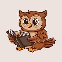 fun owl reading a book colorful cartoon character isolated drawing line style sketch classic vintage design illustration vector