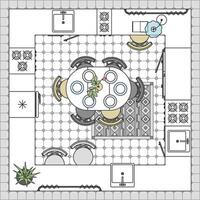 Furniture icons set for kitchen content, layout design. Interior design of dining area. Architectural plan, standard collection. Floor plan in top view vector