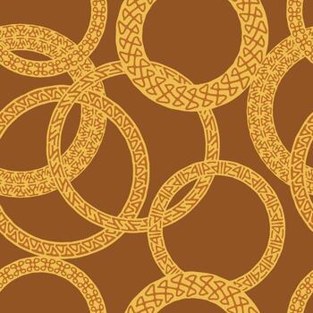 tribu sin costura modelo para impresión en tela. místico redondo cadenas textura impresión. hecho de intersectando círculos decorado con runas y mágico simbolos étnico africano fondo de pantalla. vector