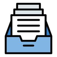 Document drawer icon flat line style illustration representing organized file storage and document management, suitable for office systems, administrative tasks, and productivity applications vector