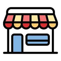 Store icon flat line style illustration representing retail locations and shopping services, suitable for e-commerce platforms, physical shops, and business directories vector