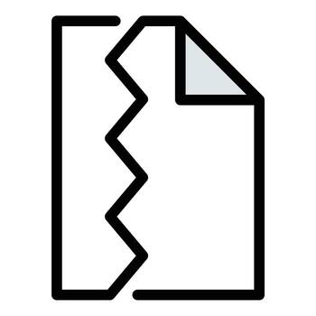 Document torn icon flat line style illustration representing damaged or deleted files, suitable for error notifications, document disposal, and data loss prevention projects vector