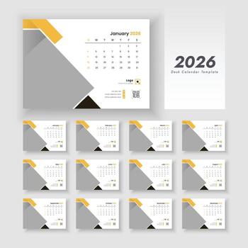 2026 desk calendar planner set template. layout of a desk calendar with week start Sunday for print. vector