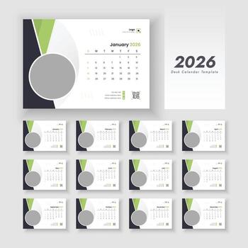 Clean 2026 new year desk calendar template design. of desk calendar 2026 with week start on sunday. vector