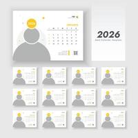 Desk Calendar 2026 planner corporate template design set of 12 months. The week starts on Sunday. New Year's 2026 table calendar. vector
