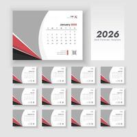 2026 desk calendar on English language. Desk calendar with week start Sunday. vector