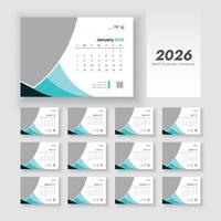 2026 new year desk calendar design template. Calendar planner design template. Desk calendar with week start Sunday. vector