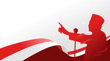 Indonesia hero patriotic man independence day banner background. with waving flag and copy space vector