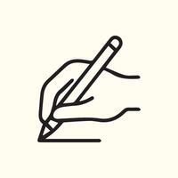 Simple Line Art Hand Holding a Pencil to Write or Draw Icon Design vector